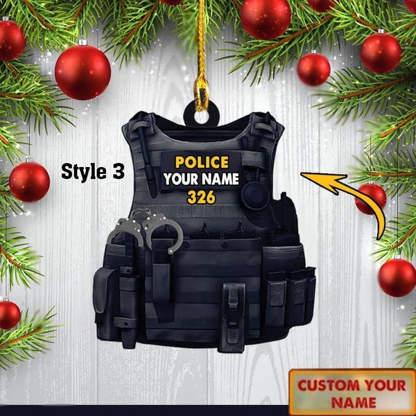 Personalized Police Costume Flat Acrylic Ornament Christmas Gift for Police, Personalized Police Costume Equipment Ornament