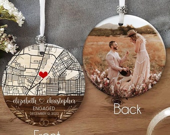 Custom Location Engaged Ornament, Photo Ornament Engagement Gift For Newly Engaged Couple, Christmas Ornaments Anniversary Gift For Husband