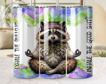 Zen Raccoon Tumbler Wrap, Funny Meditation 20oz Skinny Tumbler Sublimation Design, Yoga Raccoon PNG, Commercial Use