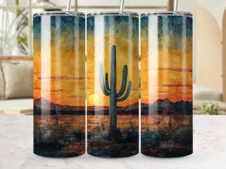 Cactus Sunset Tumbler Wrap: 20 Oz Skinny Sublimation Design (digital ...
