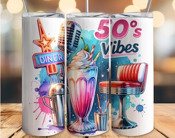 Retro 50s Diner Tumbler Wrap: Milkshake Sublimation Design (PNG)