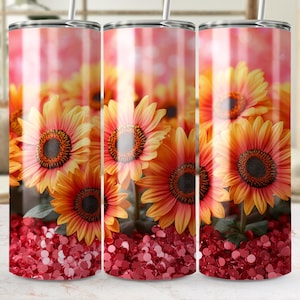 Sunflower Tumbler Wrap: Bright Floral 20 Oz Skinny Tumbler (PNG Digital Download)