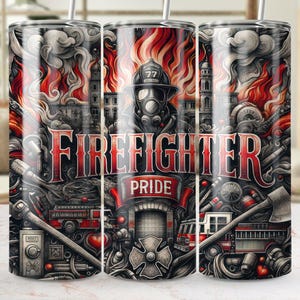 Firefighter Tumbler Wrap | 20 oz Skinny Sublimation Design | Digital Download PNG | Mockup, Commercial Use, gift for fireman
