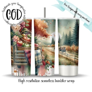 Rustic Fall Tumbler Wrap: Autumn Leaves, Apple Picking (PNG Digital Design)