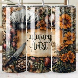 Chef Tumbler Wrap: Floral Culinary Design (Digital Download PNG)