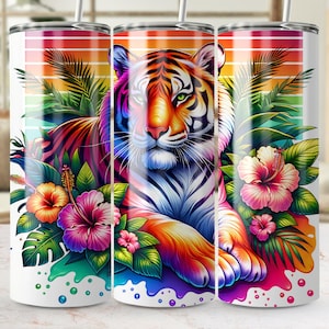 Neon Tiger Tumbler Wrap: Tropical Jungle Design (PNG Digital Download)