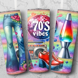 70s Retro Tumbler Wrap: Disco Vibes, Bell Bottoms (Digital Download)