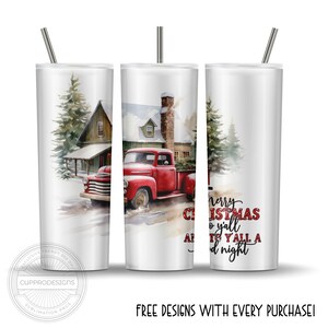 Christmas Red Truck Tumbler Wrap: Vintage PNG Sublimation Design (Digital Download)