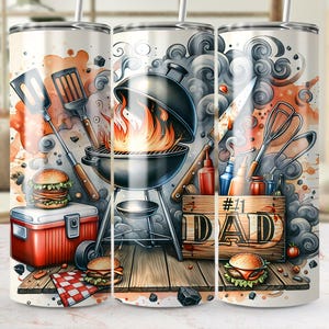 Father&#39;s Day BBQ Tumbler Wrap, Grill Master 20 Oz Skinny Tumbler Sublimation Design, Father&#39;s Day Gift for Dad PNG, Commercial Use
