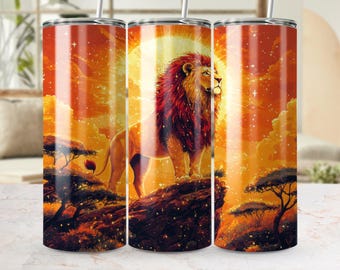 Tumbler Wrap Design: Roaring Lion Sunset - Wildlife Sublimation Art