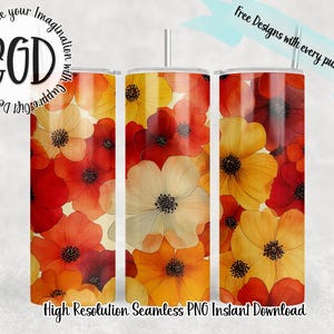 Fall Florals 20 oz Skinny Tumbler Fall Leaves Sublimation Design Wrap, DIGITAL, Autumn Design, Pretty Fall Floral Leaves Tumbler