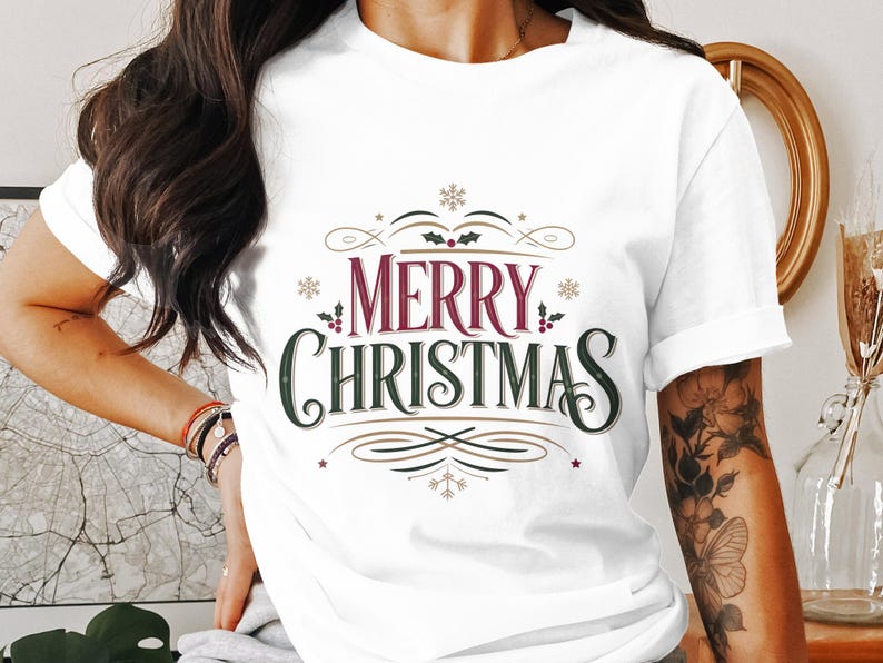 Kitchen Towel Design: Merry Christmas Holiday Typography (PNG Digital) image 2