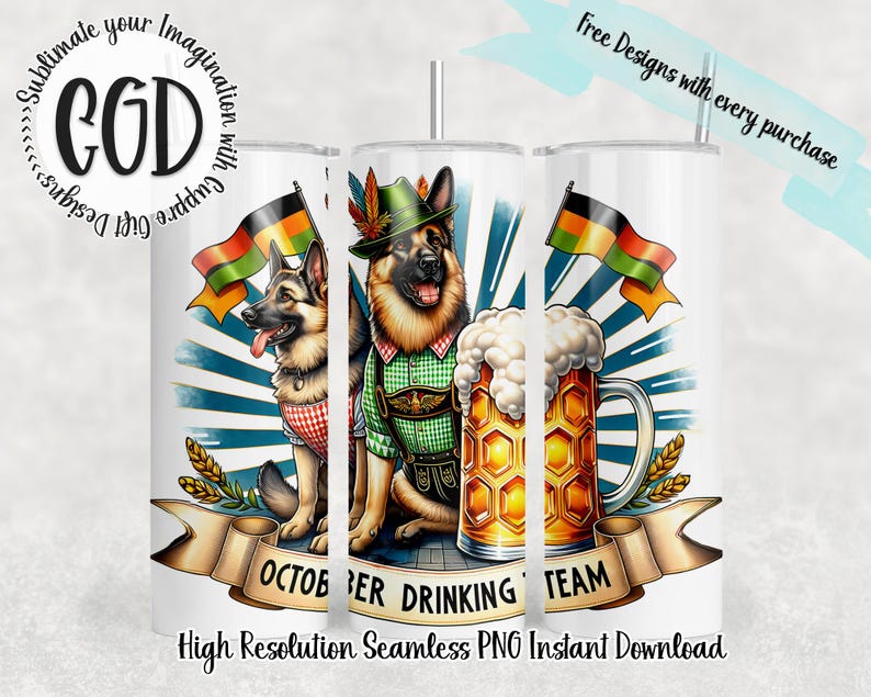 October Beer dog tumbler wrap for 20 oz skinny tumbler, October Beer Festival PNG, Digital Download, German beer festival Bild 1