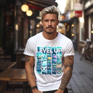 Level Up Gamer Shirt Sublimation: Retro Arcade PNG (Digital Download)