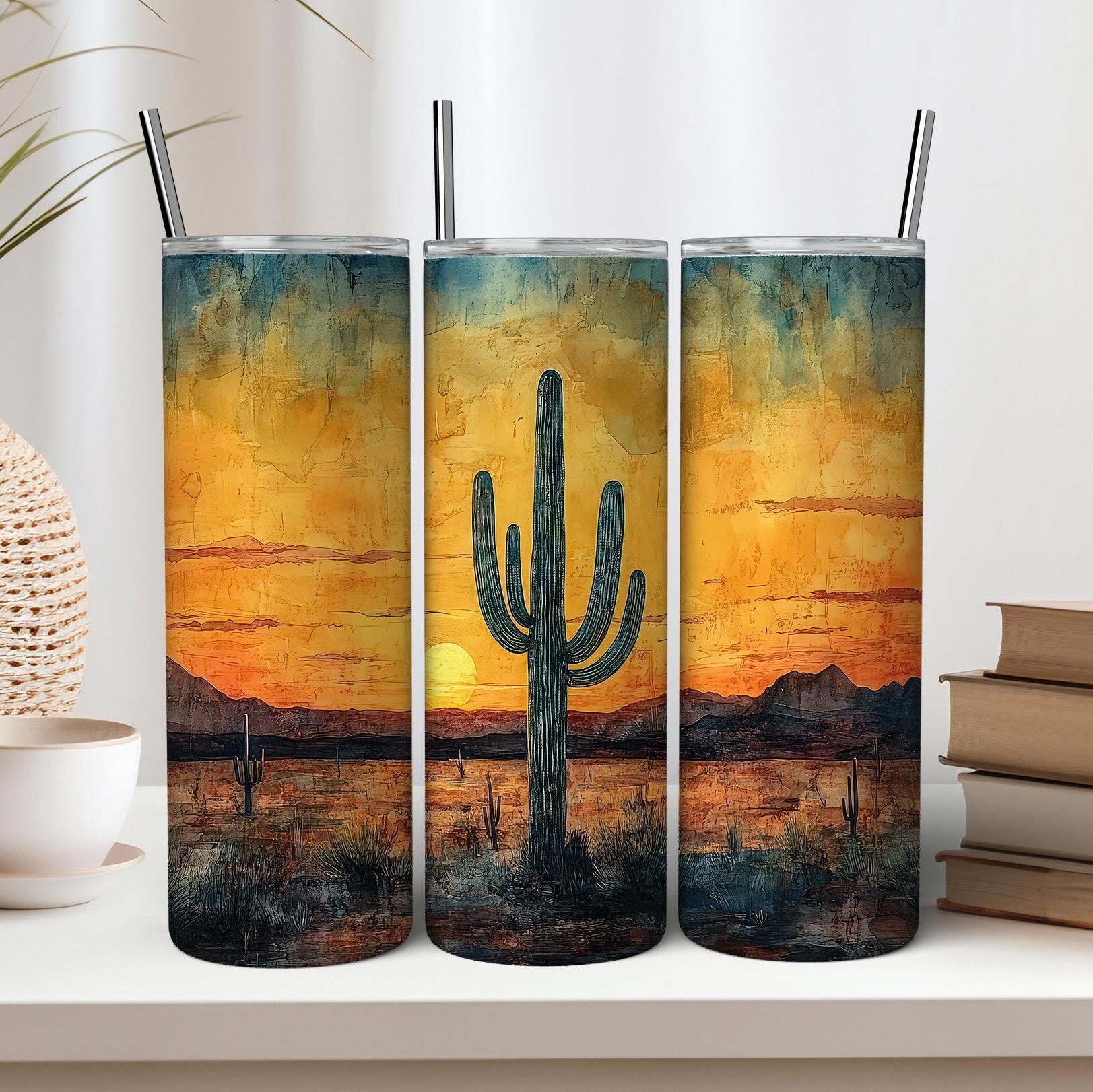 Cactus Sunset Tumbler Wrap: 20 Oz Skinny Sublimation Design (digital ...
