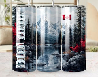 Proudly Canadian Tumbler Wrap, Patriotic Mountain Landscape 20 Oz Sublimation Design, Canada Pride Tumbler PNG , Commercial Use