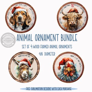 Ornament Bundle Sublimation PNG, Round Christmas decor, high resolution design, holiday gifts for her, funny animal quotes, highland cow