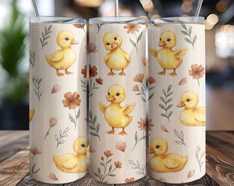 Cottagecore Duckling Tumbler Wrap, Floral Pattern (20oz Skinny PNG)