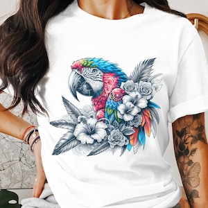 Colorful Parrot PNG Sublimation Design: Floral Bird Art (Digital Download)
