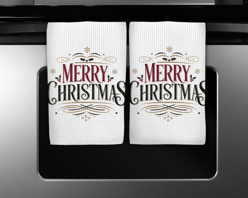 Kitchen Towel Design: Merry Christmas Holiday Typography (PNG Digital) image 1