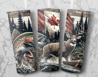 Canadian Wilderness Tumbler Wrap: Deer, Bear, Trout (PNG, Digital Download)