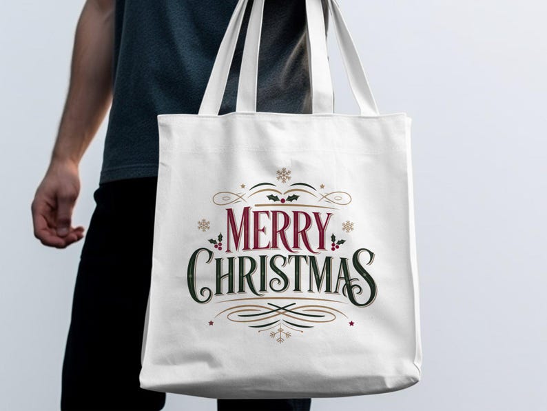 Kitchen Towel Design: Merry Christmas Holiday Typography (PNG Digital) image 3
