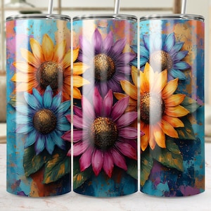 Colorful Sunflower Tumbler Wrap: 20 Oz Skinny Tumbler Design (PNG)