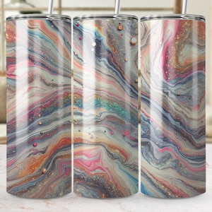 Rainbow Tumbler Wrap Marble Colors and Gold Glitter 20oz Tumbler Sublimation Design PNG, Alcohol Ink Tumbler PNG File
