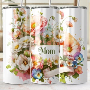 Floral Mom Tumbler Wrap: Watercolor Flower 20oz Sublimation Design (PNG)