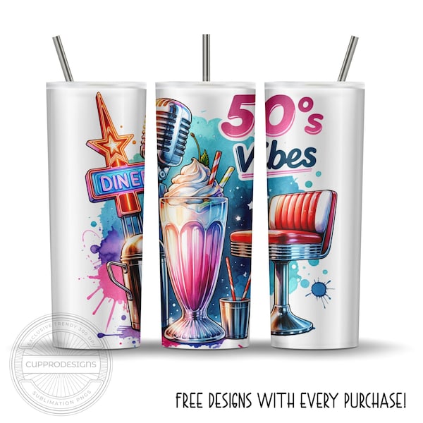 50s Retro Diner Digital Download, 20oz Skinny Tumbler Wrap, Vintage Soda Shop Sublimation Design, Trendy Cuppro Gift, gift for baby boomers