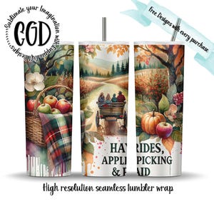 Rustic Fall Tumbler Wrap: Apple Picking, Hayrides (PNG Digital Download)