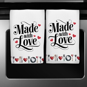 Valentine Kitchen Towel PNG: 'Made with Love' Sublimation Design (Digital Download)