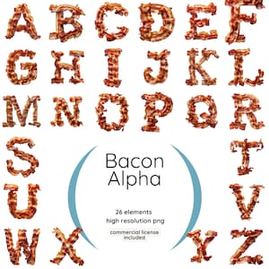Bacon Alphabet Clipart PNG | Funny Food Letters Sublimation Font Set | Commercial Use