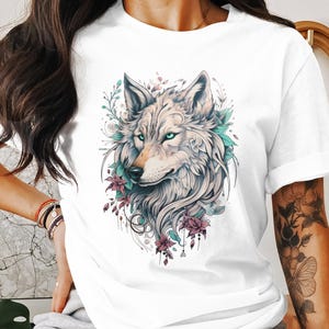 Wolf Digital Art Sublimation PNG, High Resolution Floral Wolf Design, Digital Download Wolf Print, Colorful Wolf Image