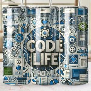 Code Life Tumbler Wrap: Techie Sublimation Design (Digital Download PNG)