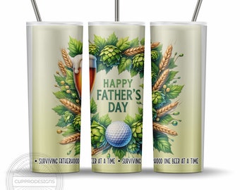 Father's Day Beer and Golf 20 OZ Tumbler Design, Digital Sublimation PNG Instant Download, High Resolution Fatherhood Gift Idea