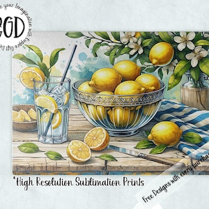 Lemon Kitchen Sublimation Design: Citrus Cutting Board Art (Digital Download)