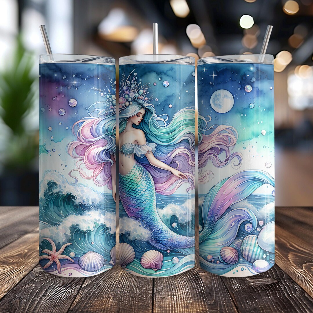 Mystical Ocean Mermaid 20 Oz Tumbler Wrap PNG – Celestial Sea Fantasy ...