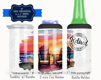 Tropical Sunset Retirement Cooler, Beach Drink Wrap (4 in 1 PNG)