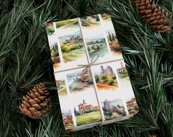 Tuscany Italy Themed Christmas Gift Wrap Roll | Holiday Wrapping Paper