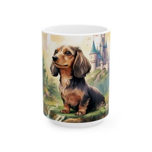 Watercolor Dachshund Mug | 11oz Ceramic | 15oz Ceramic | Dog Lover Coffee Mug | Dog Dad Gift | Dog Mom Gift | Fairy-tale Dog Mug
