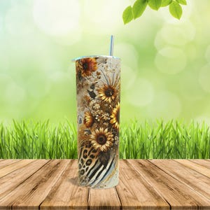 Sunflower Leopard Print Tumbler Wrap: Glitter Sublimation Design (Digital Download)