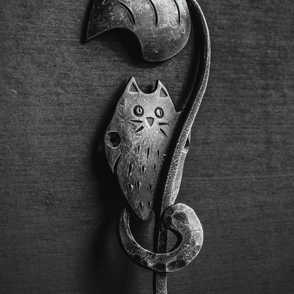 Trendy Charming Cat Coat Hook - Unique Design. Hand Forged Iron - Rustic Home Decor