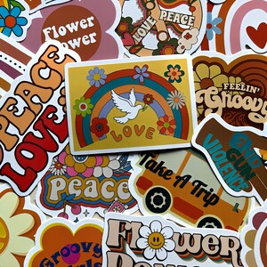 Mixed Colors 50 Sticker Pack Hippie Love Peace Blumen Flower Freedom Aufkleber für Skateboard Laptop Tablet Auto Gitarre image 1