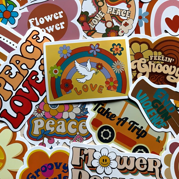 Gemengde kleuren 50 stickerpakket Hippie Love Peace Blumen Flower Freedom Aufkleber für Skateboard Laptop Tablet Auto Gitarre