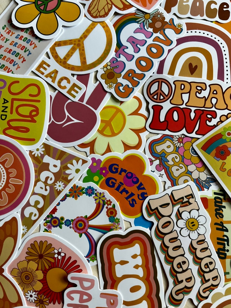 Mixed Colors 50 Sticker Pack Hippie Love Peace Blumen Flower Freedom Aufkleber für Skateboard Laptop Tablet Auto Gitarre image 6