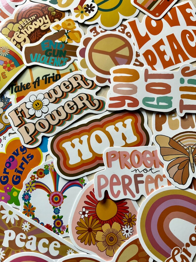 Mixed Colors 50 Sticker Pack Hippie Love Peace Blumen Flower Freedom Aufkleber für Skateboard Laptop Tablet Auto Gitarre image 3