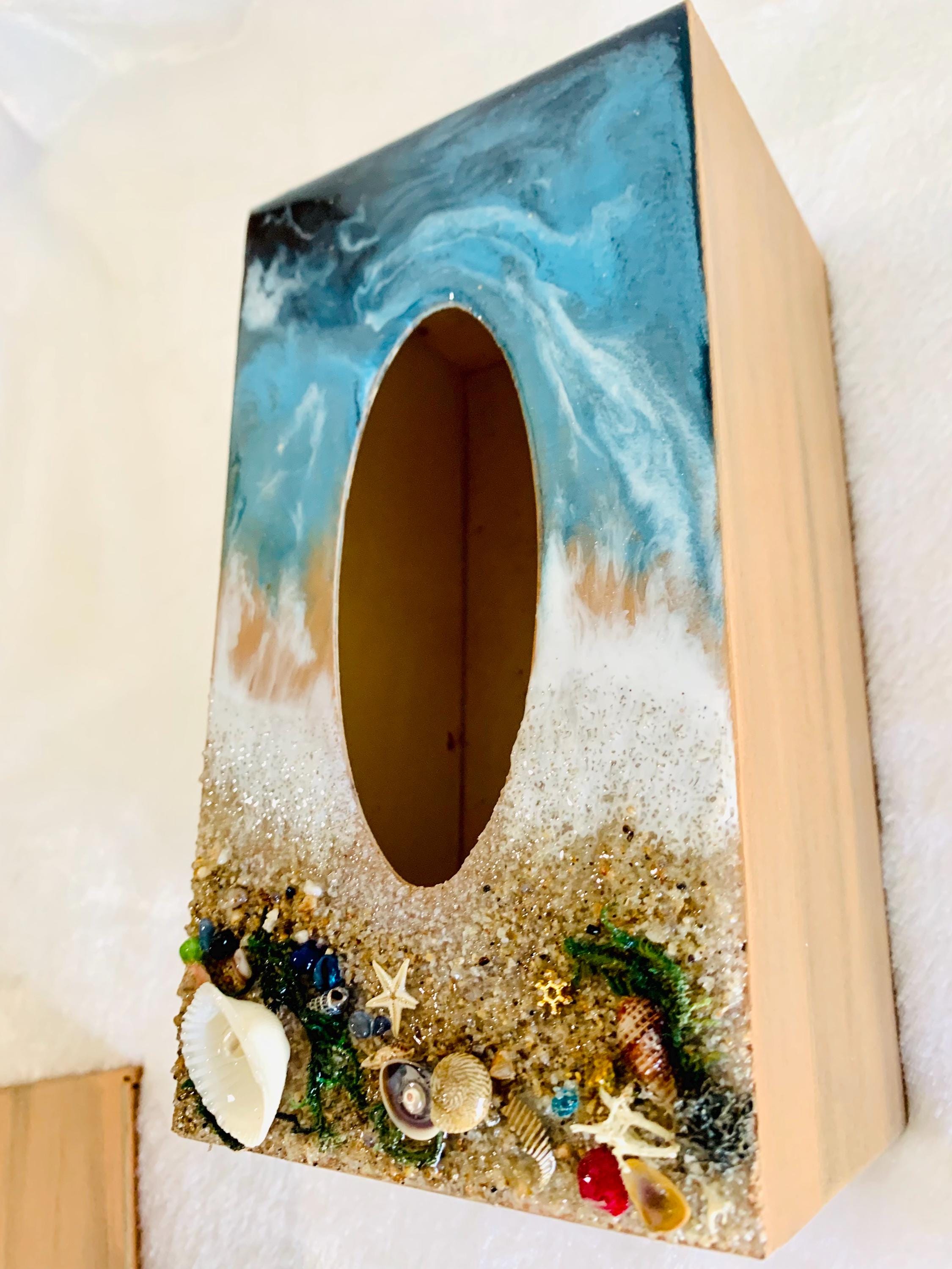 Epoxy Resin Beach Tissue Box Cover: Rectangular Wood Seascape Art - Etsy