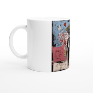 Jean-Michel Basquiat, święci walentynki, para zakochanych - biały 11oz ceramiczny kubek