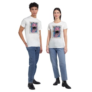 Gewaagd surrealistisch T-shirt | Smeltende smileyafbeelding | Edgy streetwear-stijl